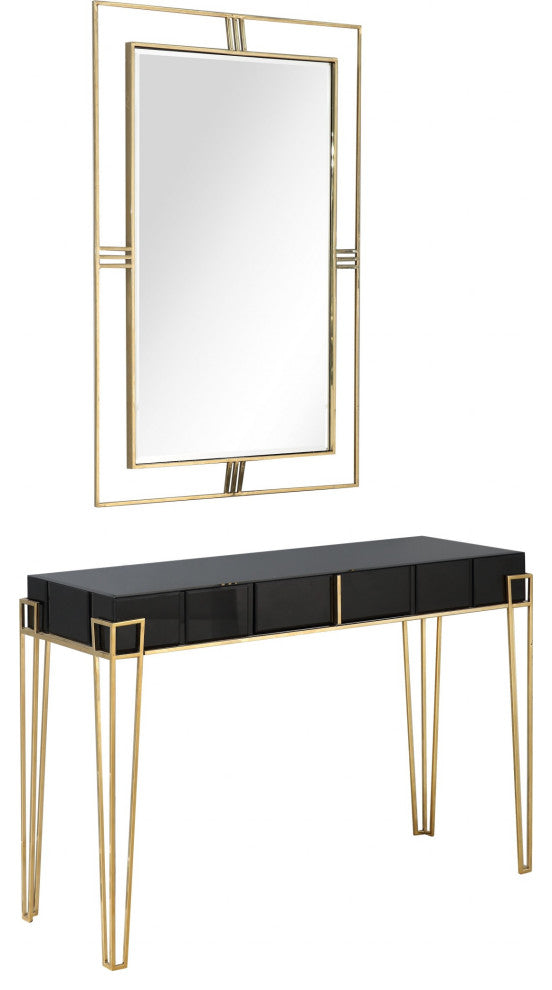 Modern Black and Gold Console Table and Mirror Set