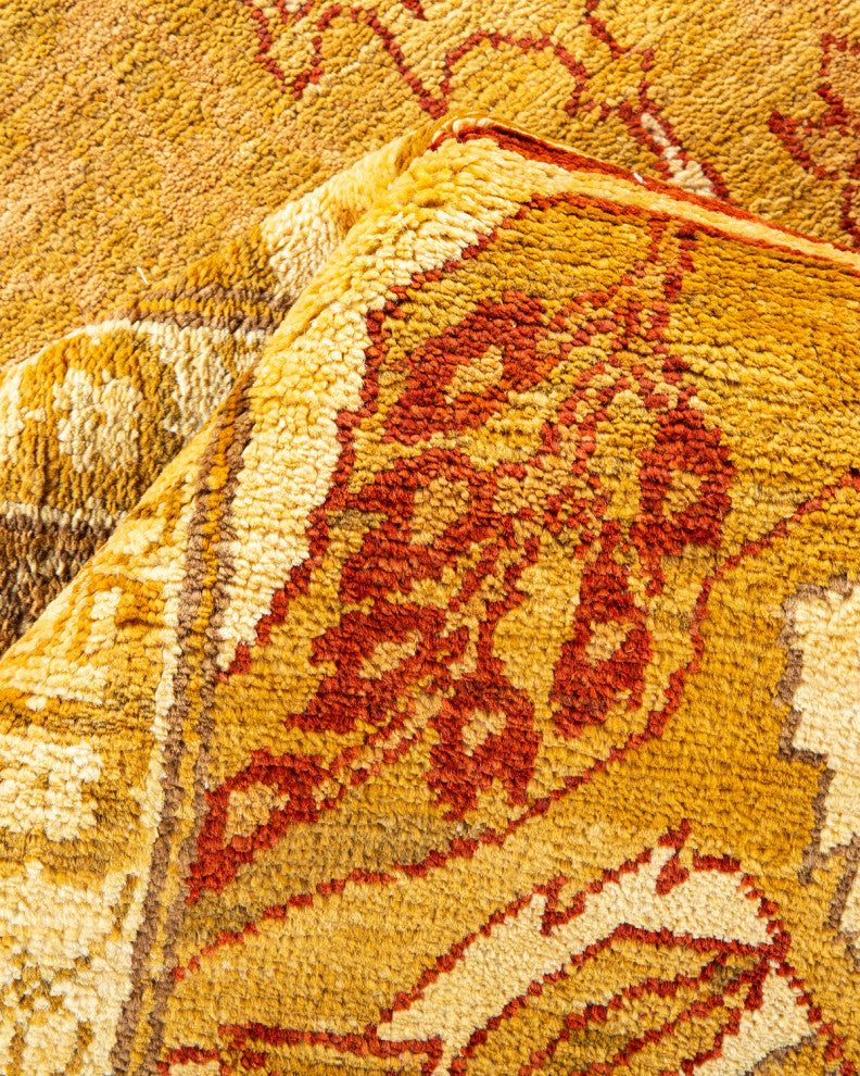 Eclectic, One-of-a-Kind Hand-Knotted Area Rug Yellow, 9' 4" x 12' 1"