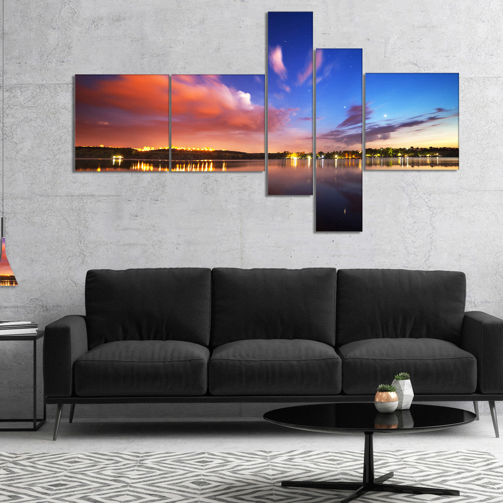 Delighted Reflection in River, Landscape Photo Canvas Print, 60"x32", 5 panels