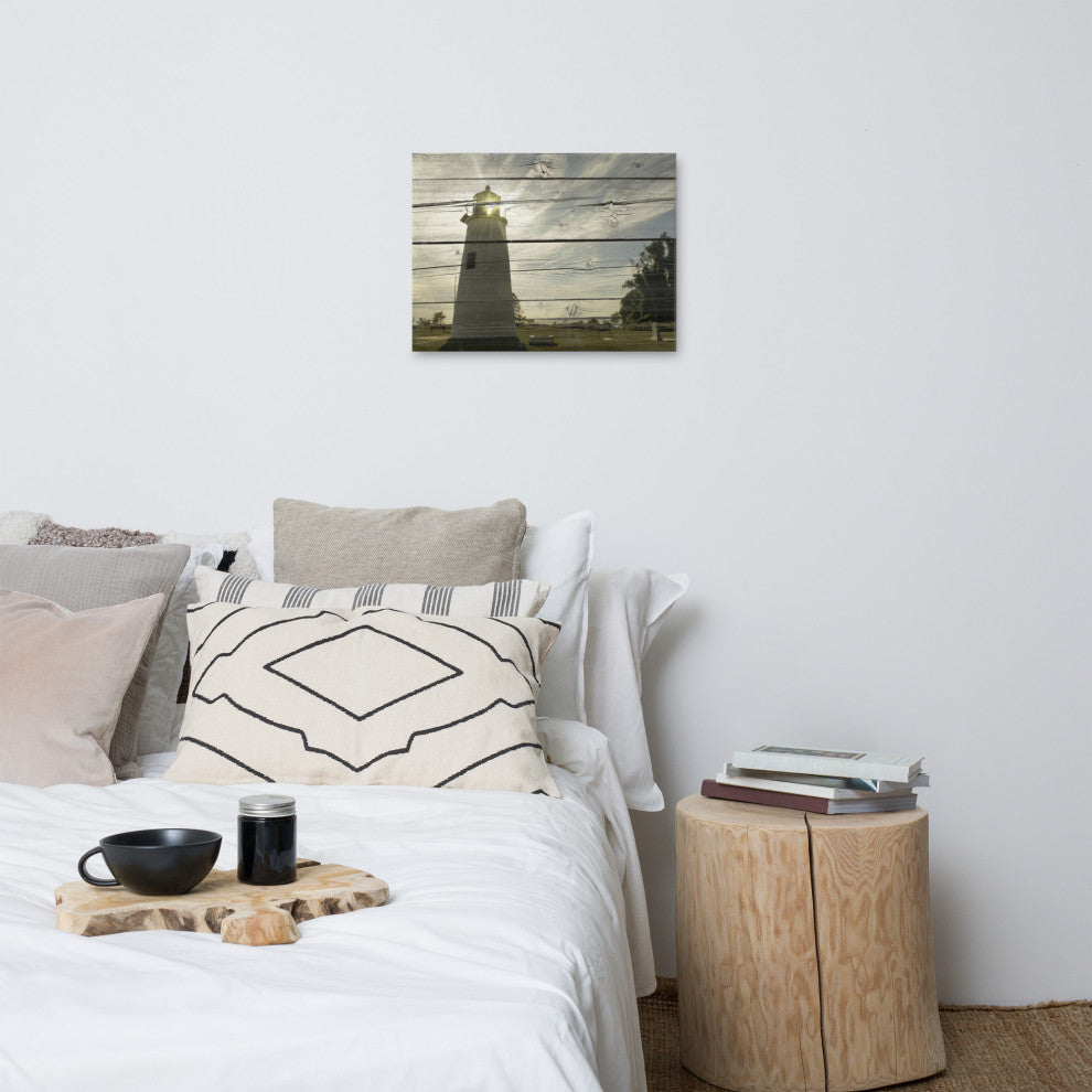 Faux Rustic Reclaimed Wood Turkey Point Lighthouse Canvas Prints, 18" X 24"