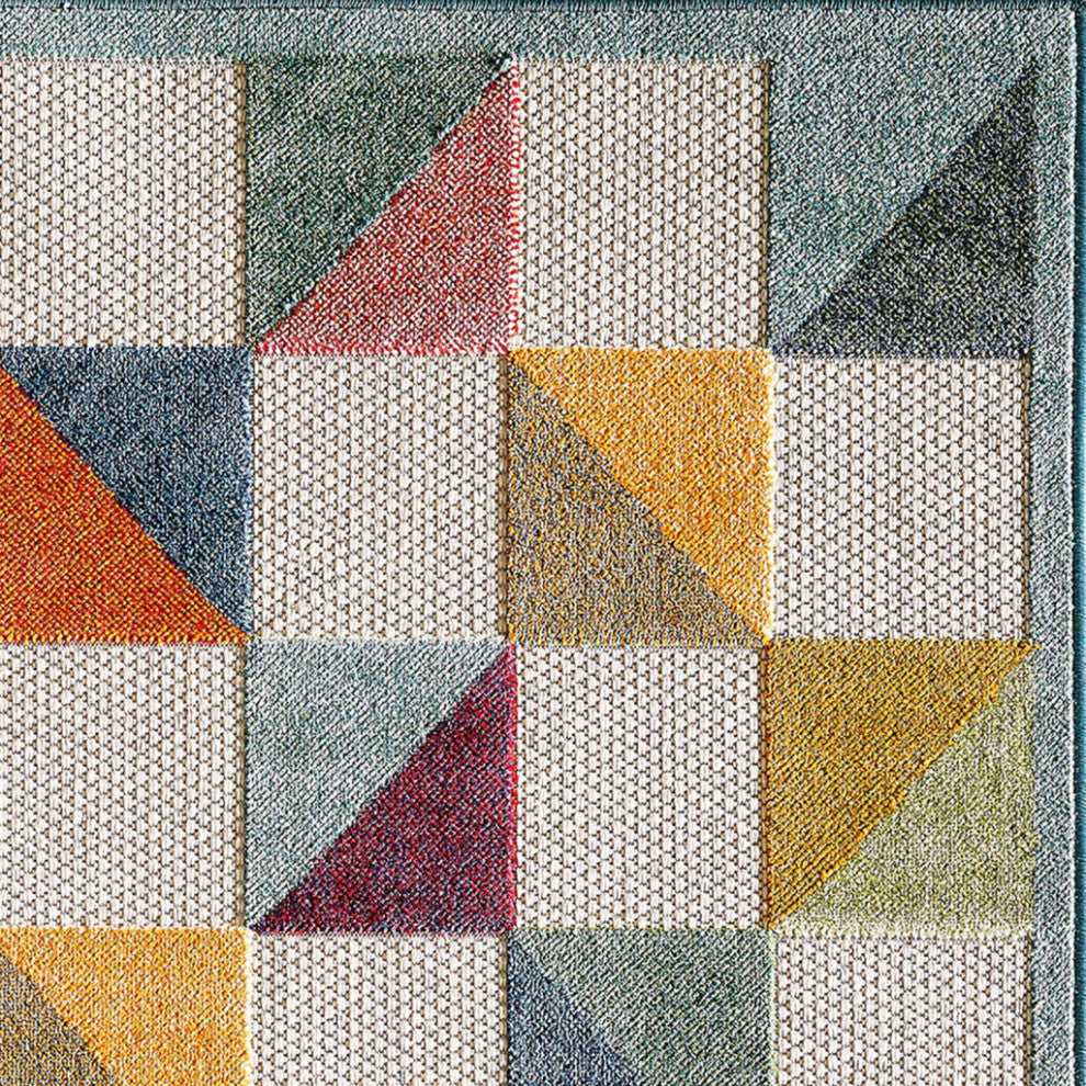 8"x10" Orange Gray Triangle Indoor Outdoor Area Rug