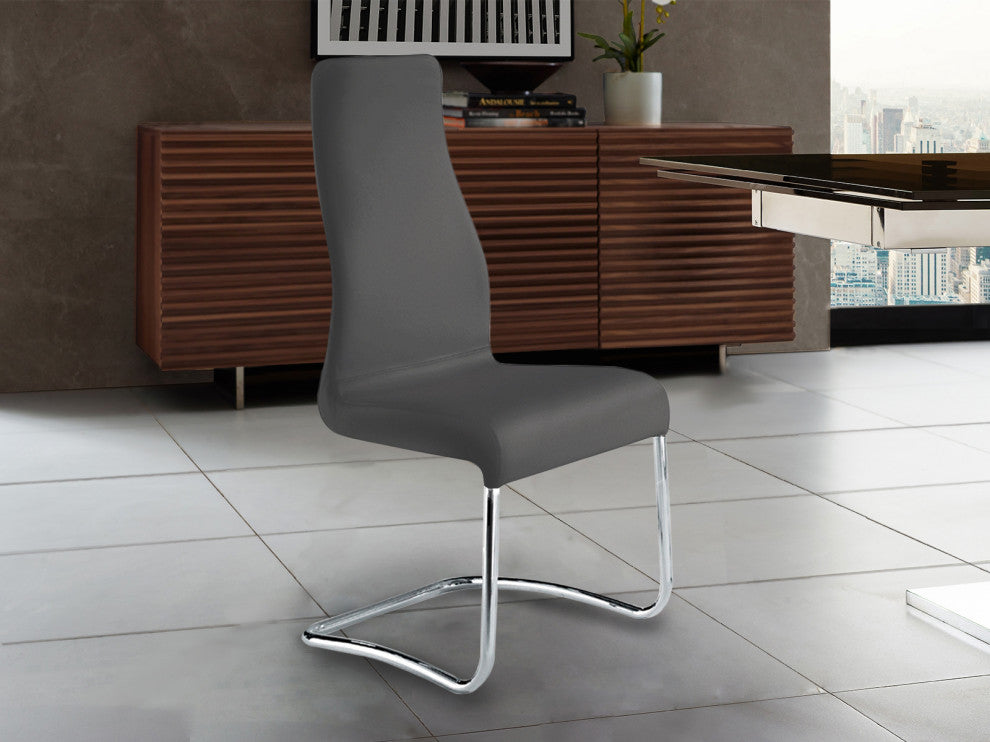 Florence Set of 2 Dining Chair, Top Grain Leather, Gray