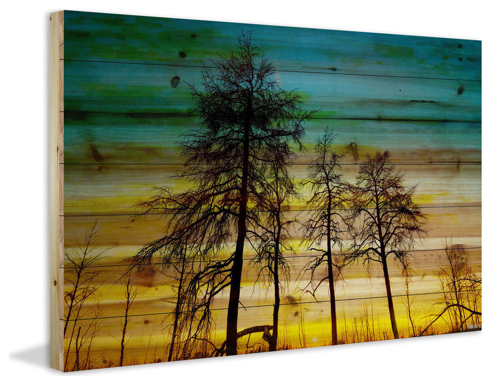 "Emerald Sky" Print on Natural Pine Wood, 36"x24"