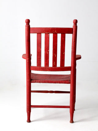 Consigned, Antique Red Wicker Seat Arm Chair