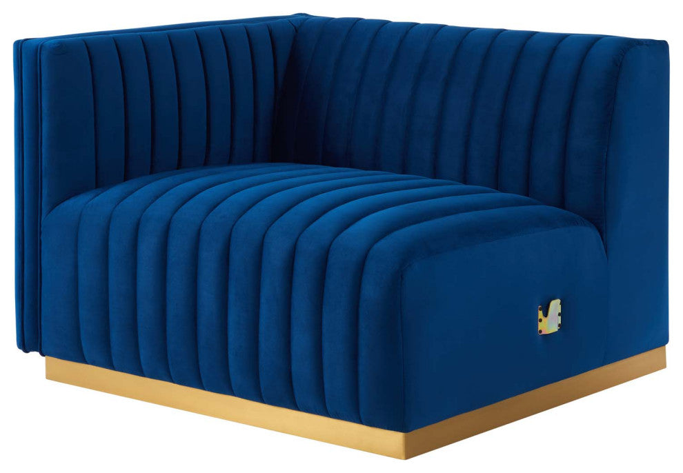 Conjure Channel Tufted Performance Velvet 5-Piece Sectional, Gold Navy