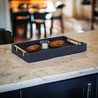 Navy Blue Faux Shagreen Tray with Handles