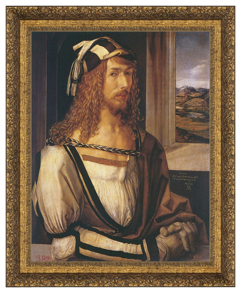 "Durer Self Portrait 1498" Stretched Canvas Replica, 13"x15"