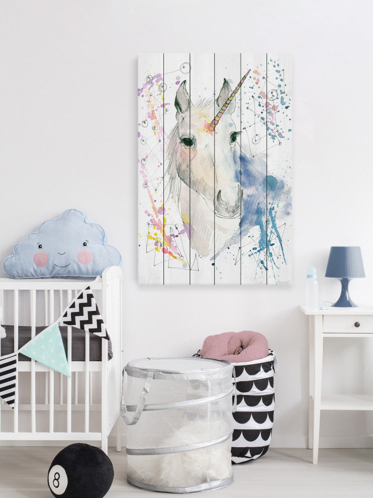 "Fantasy Unicorn" Painting Print on White Wood, 20x30
