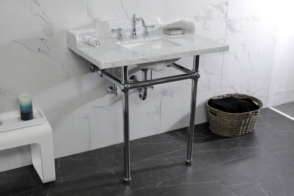 Kingston Brass LMS36MBSQ1 36" Carrara Marble Console Sink, Legs