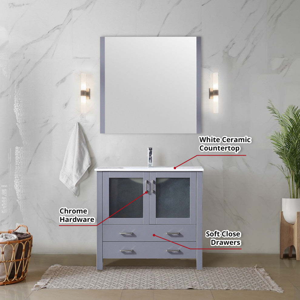 Volez Transitional Dark Grey 36" Single Vanity Set