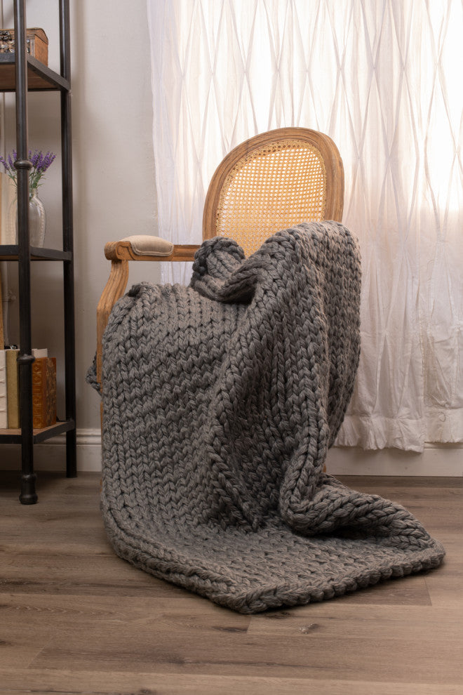 Zage Cable Knit Throw, Grey