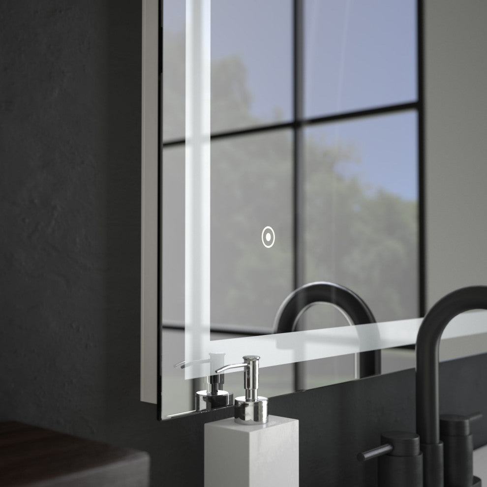Rectangular Frameless Dimmable Anti-Fog Wall Mounted LED Bathroom Vanity Mirror, 24"x 36"