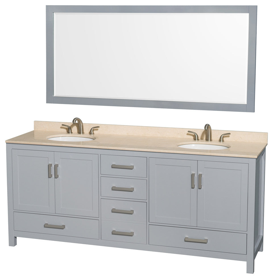 Wyndham WCS141480DGYIVUNOM70 80 inch Vanity in Gray with Ivory Marble and Round