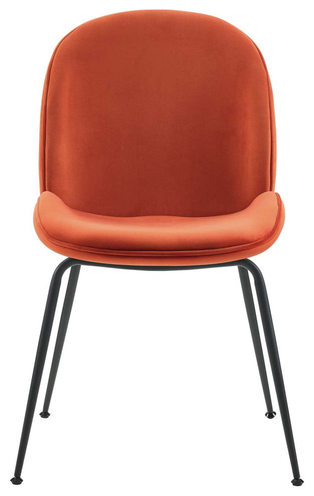 Side Dining Chair, Set of 2, Velvet, Metal, Orange, Modern, Bistro Restaurant