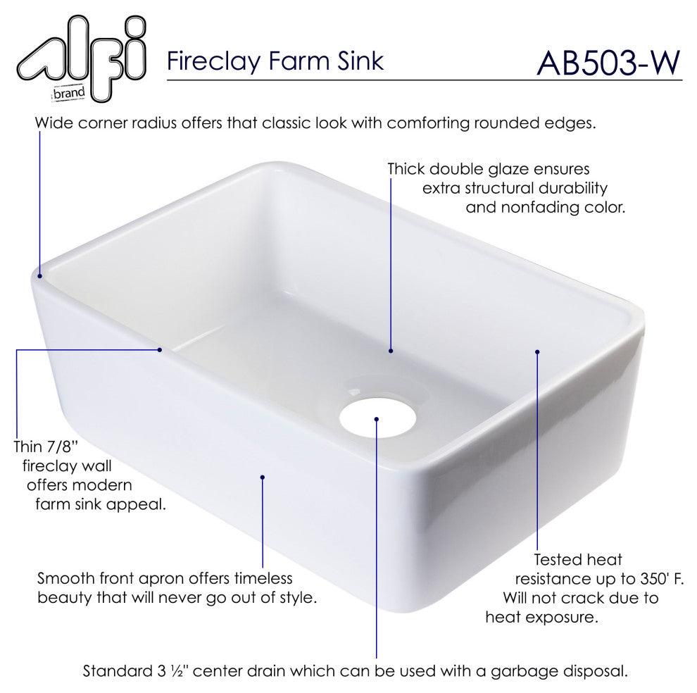 Biscuit 23" Fireclay Single Bowl Farmhouse Kitchen Sink, White