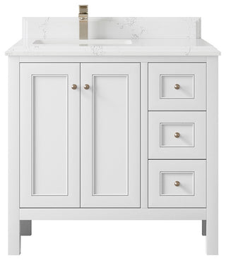 Nashville 36" Left Offset Bath Vanity, White 1.5" Empira Quartz
