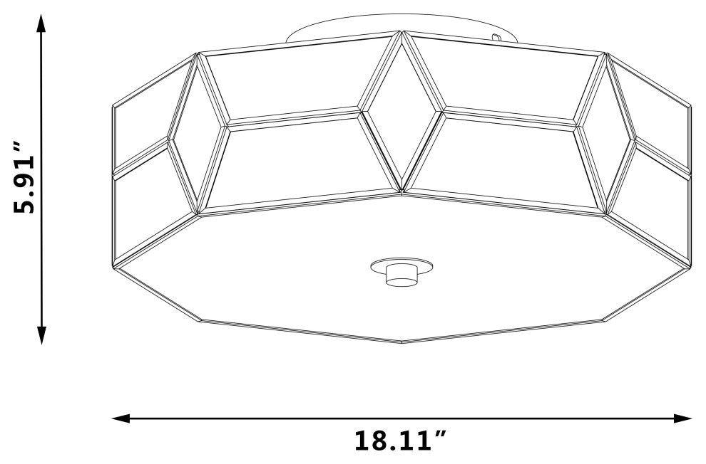 4 Light 18.11" Unique/Statement Geometric Flush Mount, Brass Dust