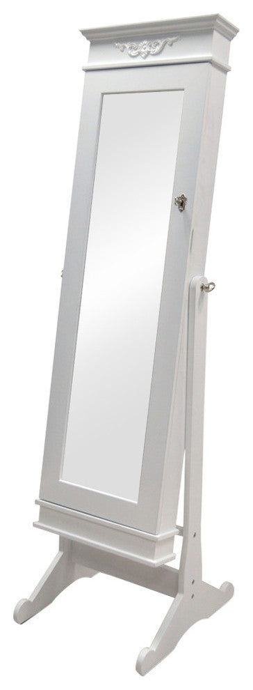 Wood Crown Molding Top Free Standing Full Length Cheval Mirror Jewelry Armoire