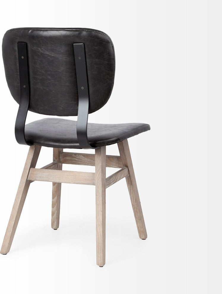 (Set of 2) Haden I Black Faux-Leather Solid Wood Frame Dining Chair, Brown