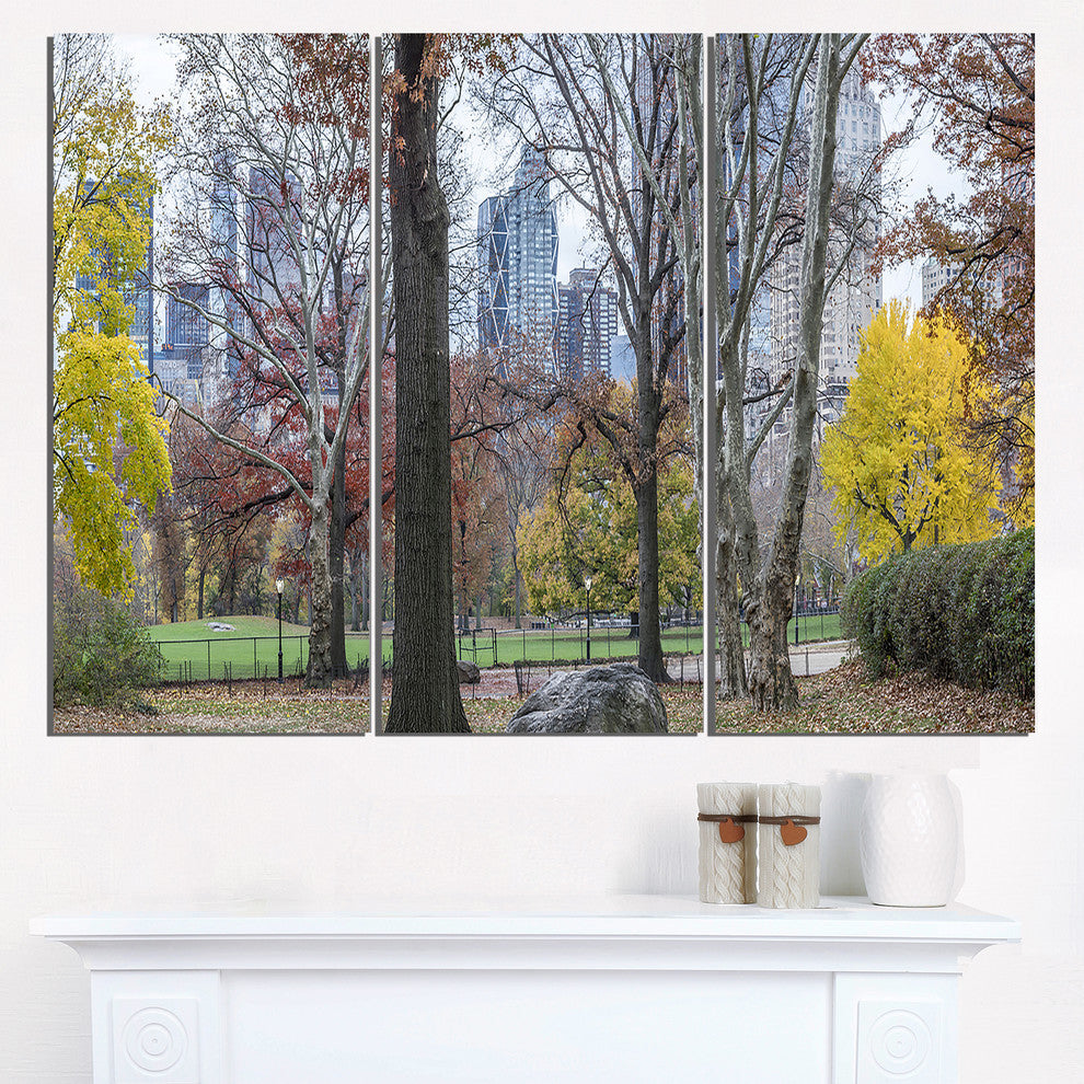 "Central Park New York City in Autumn" Metal Wall Art, 3 Panels, 36"x28"