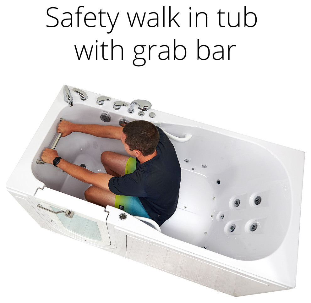 Ella Shak 36"x72" Air + Hydro + Foot Massage Walk-In tub, Outward Door, 2 Drains, 5 Piece Fast Fill Faucet, Left Drain