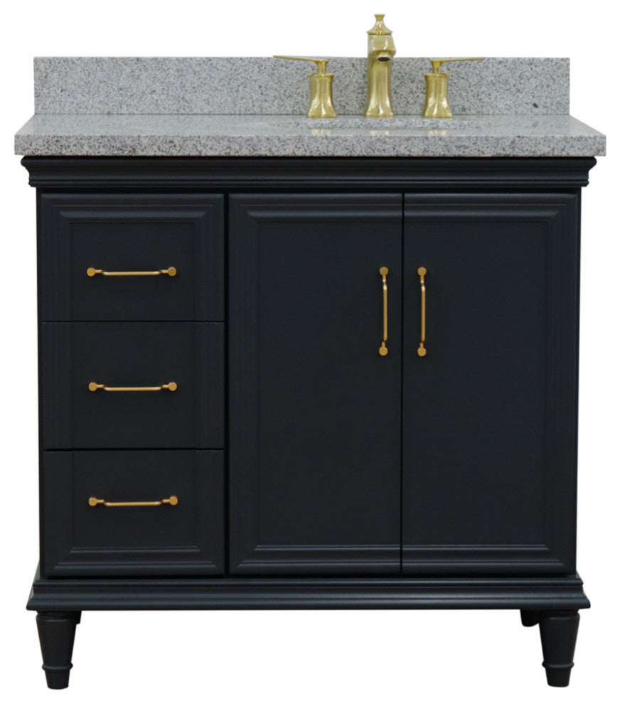 37" Single Vanity, Dark Gray Finish With Gray Granite