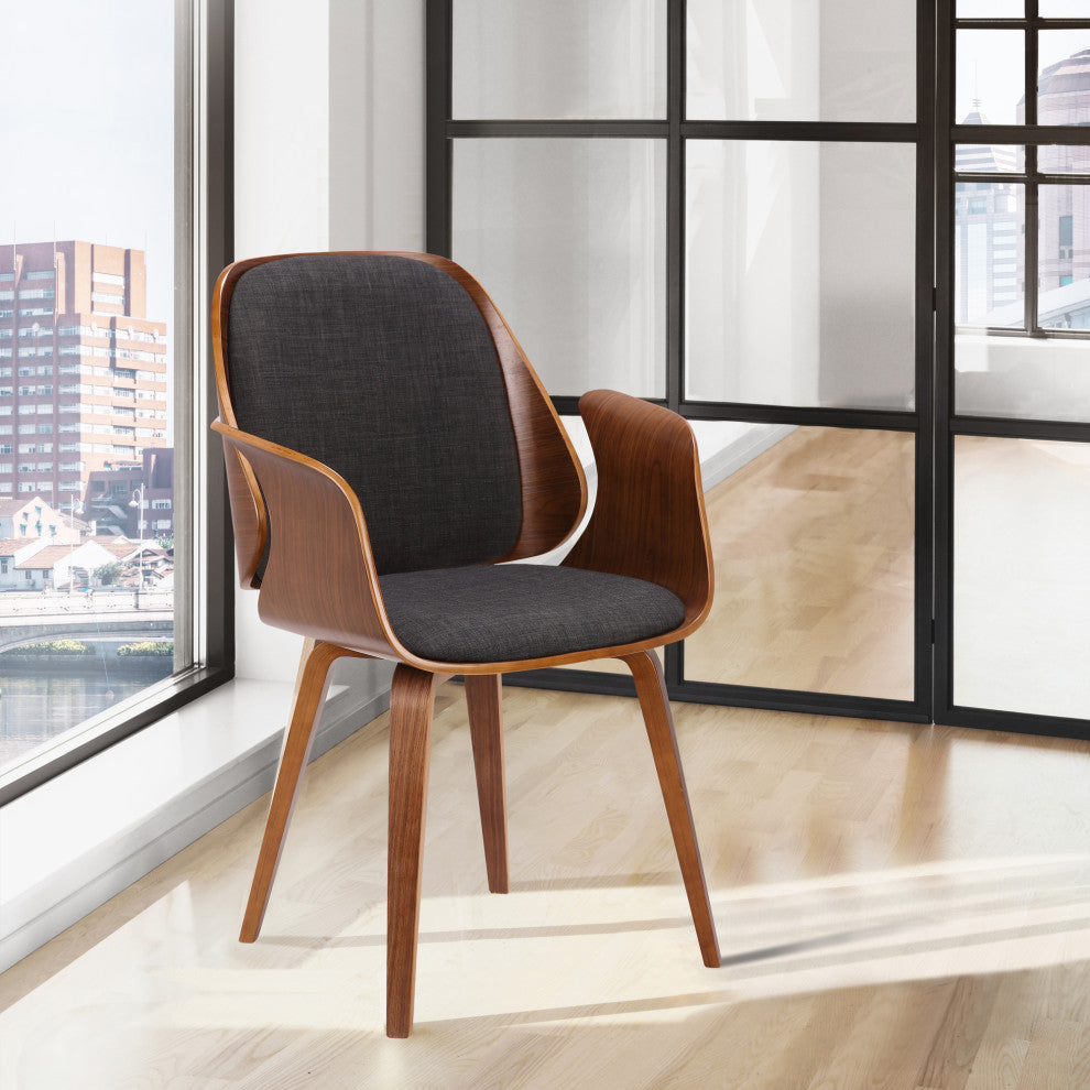 Tiffany Mid-Century Dining Chair In Charcoal Fabric, Walnut Veneer Finish