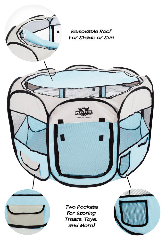 Portable Pop Up Pet Play Pen Carrying Bag 38" Diameter 24" Blue by Petmaker