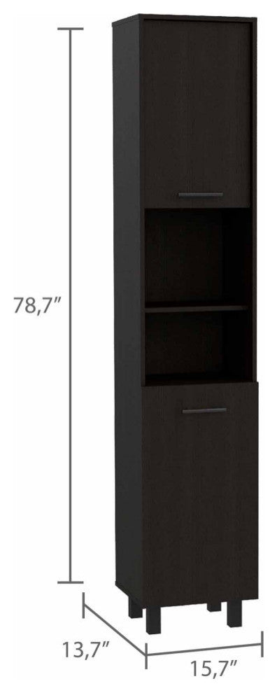 Sheffield 2-Door Pantry Cabinet, with 2 Open Shelves, Black