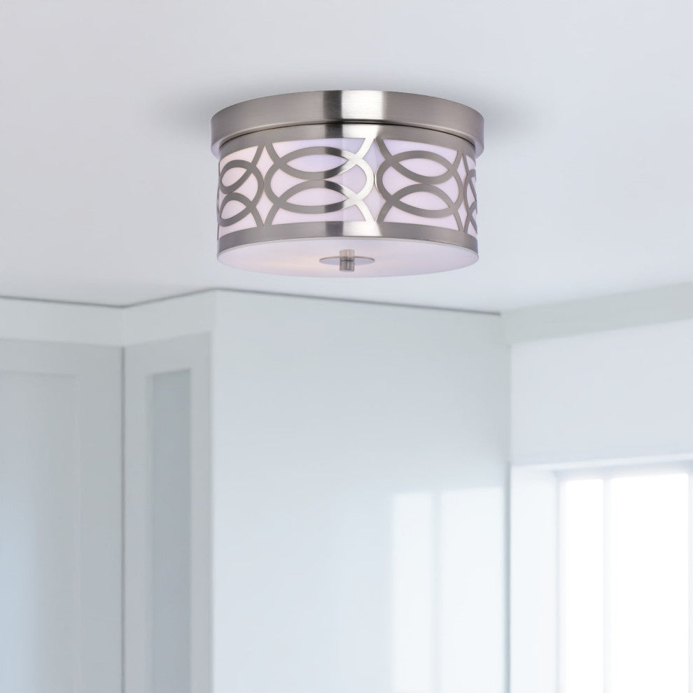Lazzur Aude 2 Light 12" Satin Nickel Flush Mount Ceiling Light