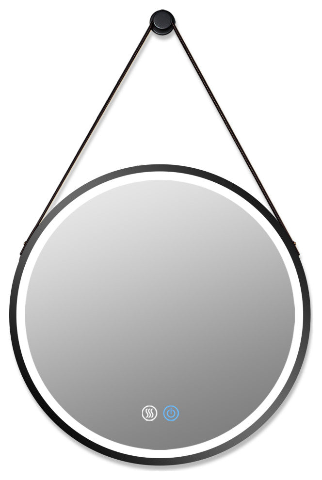32'' Round Metal Framed Smart 3-Color Dimmable Anti-Fog LED Vanity Mirror, Black