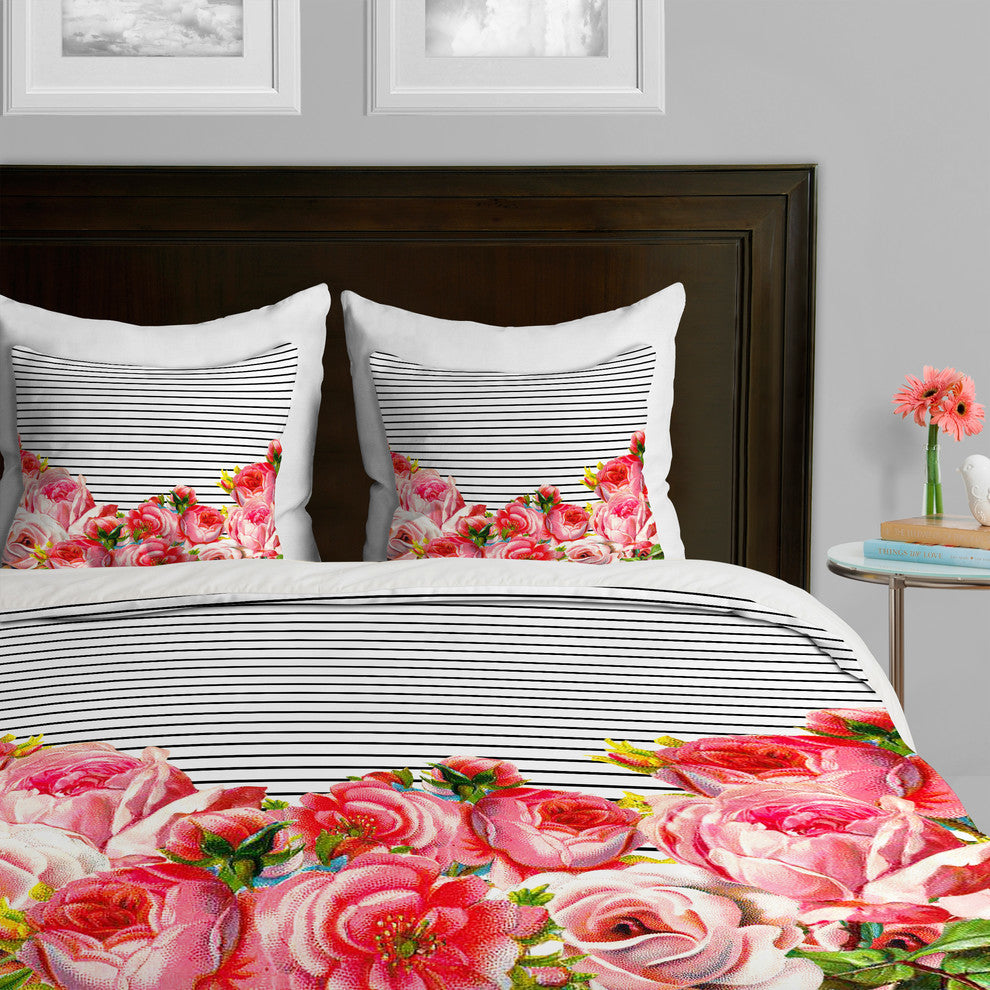 Lightweight Floral and Stripes Duvet Cover, Twin