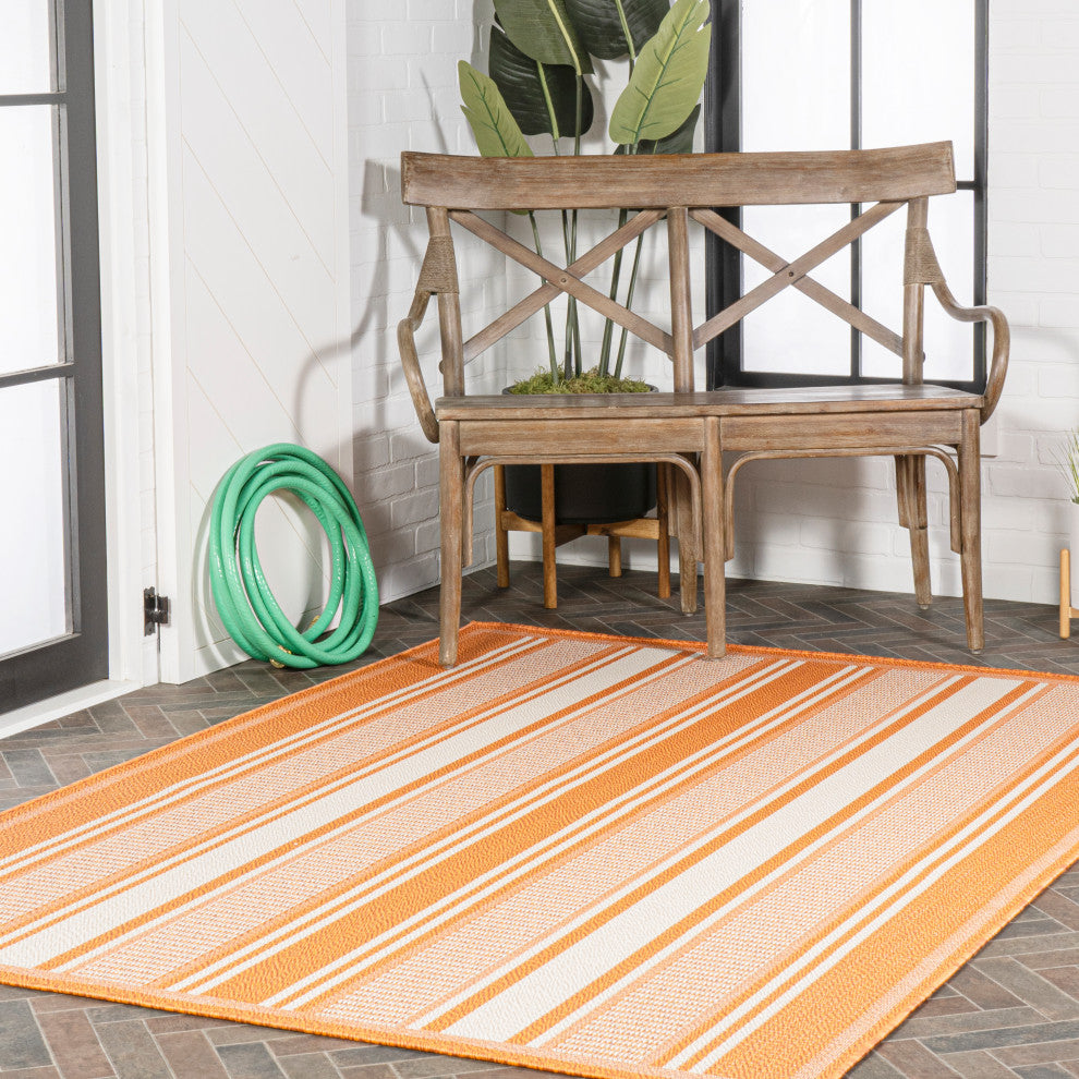Haynes Modern Double Stripe Indoor/Outdoor Area Rug, Orange/Cream, 4x6