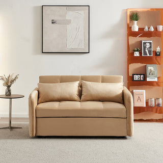 Gewnee 55.5"Twins Pull Out Sofa Bed Khaki Velvet, Khaki