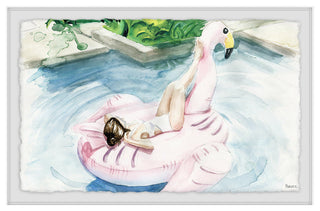 "Flamingo Floater" Framed Painting Print, 12"x8"