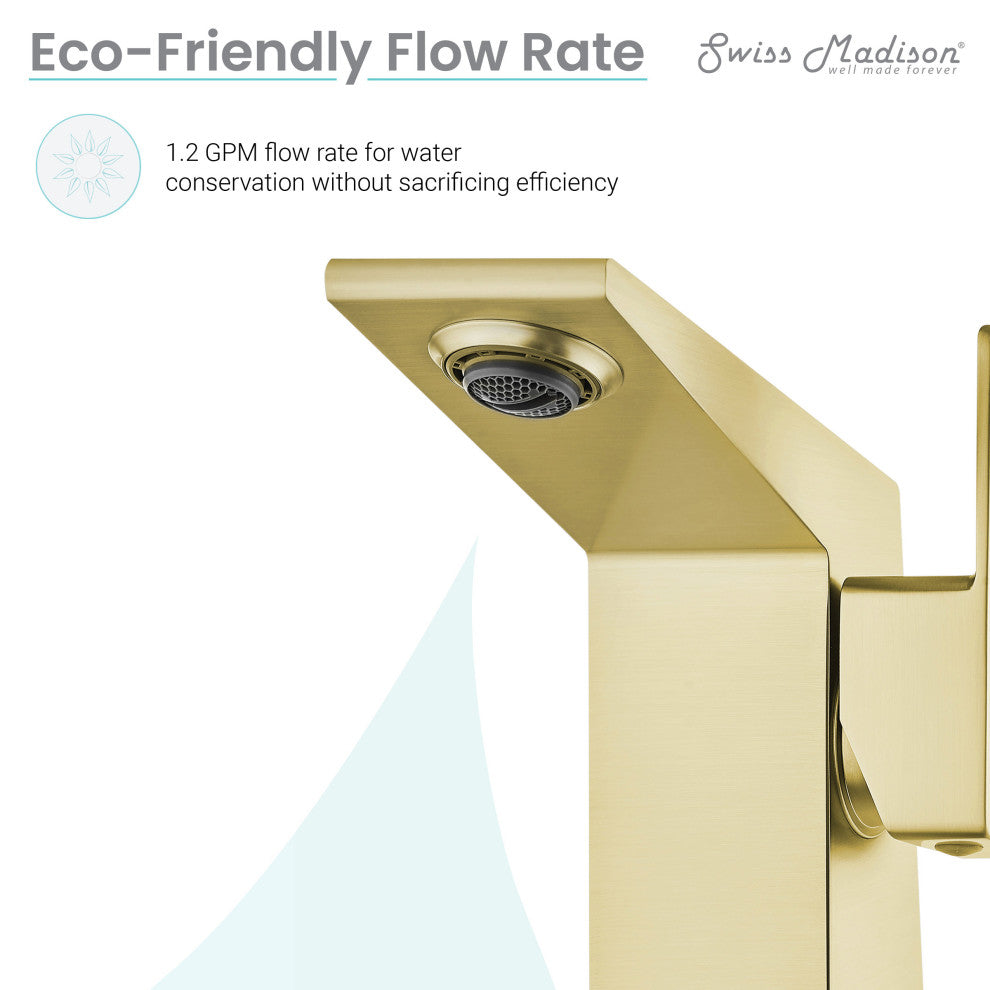 Carre Single Hole Single Handle Bathroom Faucet, Brushed Gold