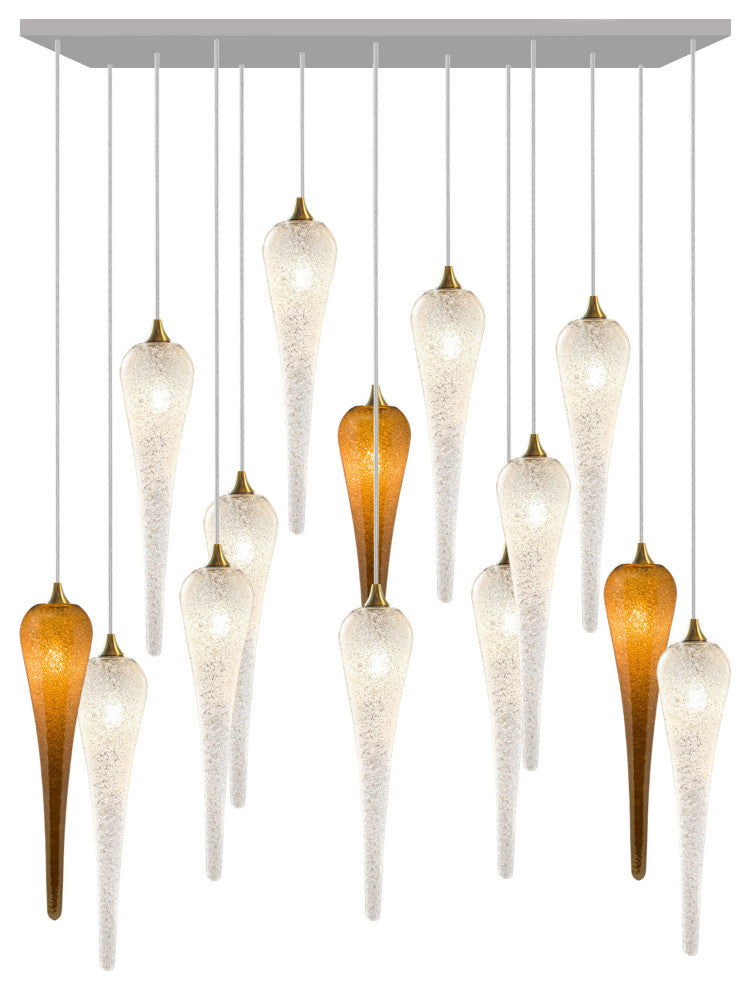 Icicle 14 Blown Glass Chandelier, Silver, 36", Clear and Honey Glass