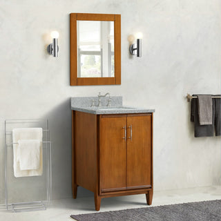 25" Single Sink Vanity, Walnut Finish With Gray Granite and Rectangle Sink