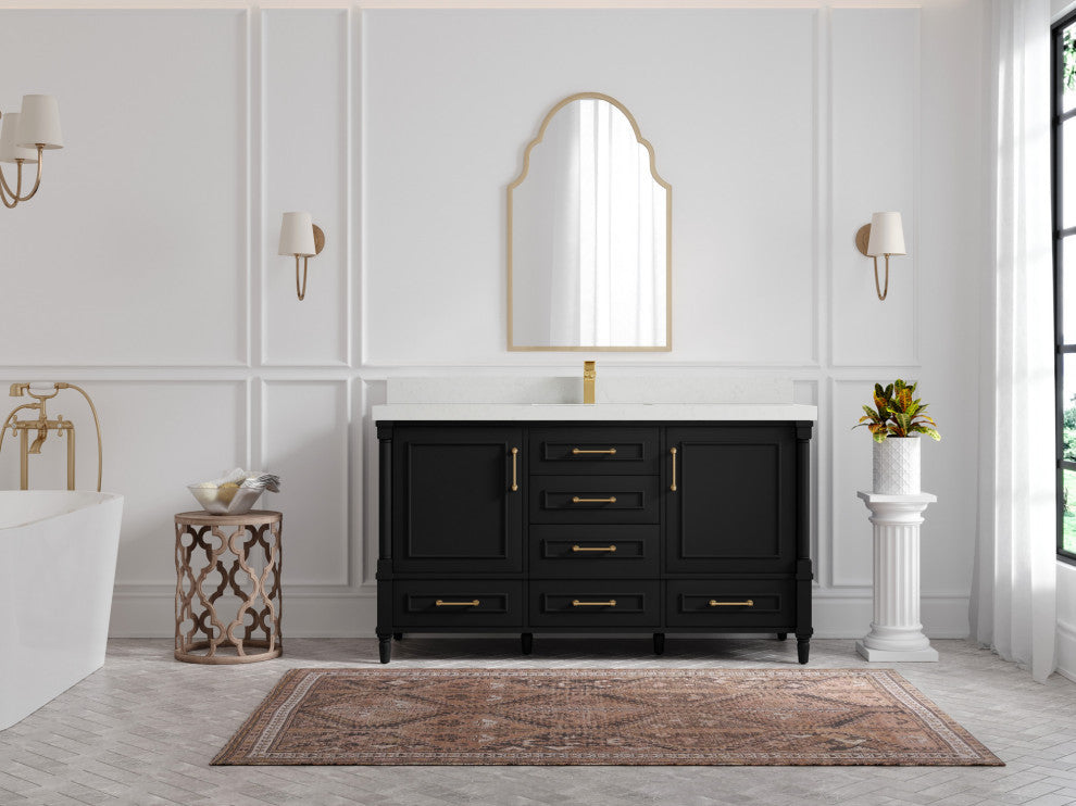 Aberdeen 60 Single Bathroom Vanity in Black 2" Carrara Quartz