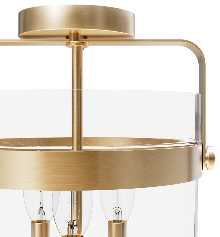 Karloff Brushed Nickel, Clear Glass 3 Light Flush Mount Ceiling Light