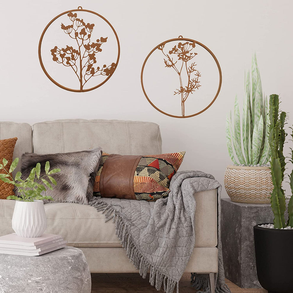 Modernist Abstract Meadow Flower Roundels, Set of 2