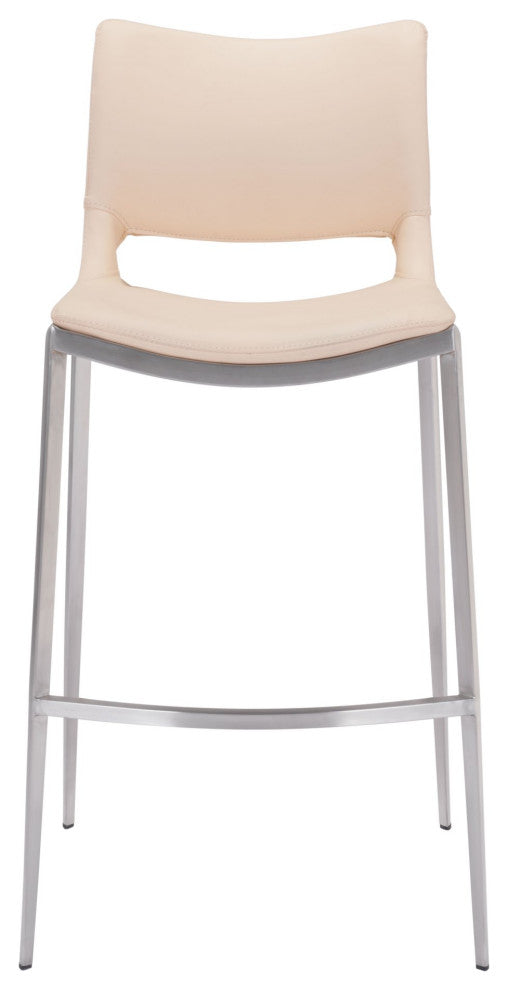 Bar Stool Chair Barstool, Set of 2, Faux Vinyl Leather, Steel, Pink, Silver
