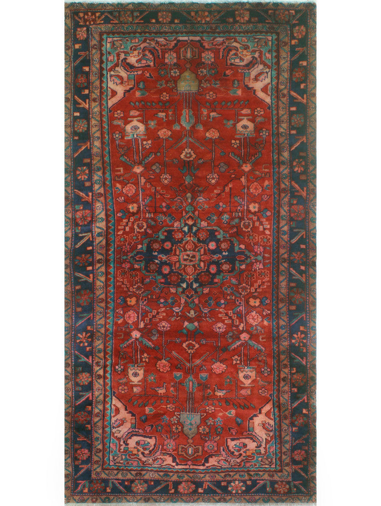 Fine Vintage Distressed Leilah Red/Navy Rug, 4'8x9'4