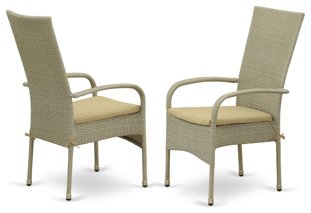 7Pc Outdoor- Natural Color Wicker Dining Set, Patio Table, 6 Armchair