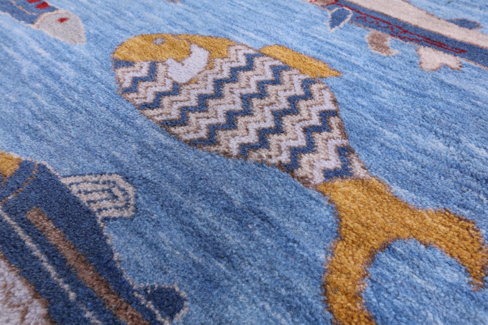 8' 1" X 10' 2" Gabbeh Fish Design Hand-Knotted Wool Rug - Q13695