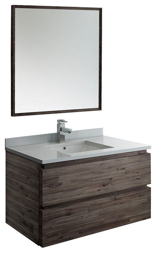 Formosa Wall Hung Modern Bathroom Vanity With Mirror, 36"