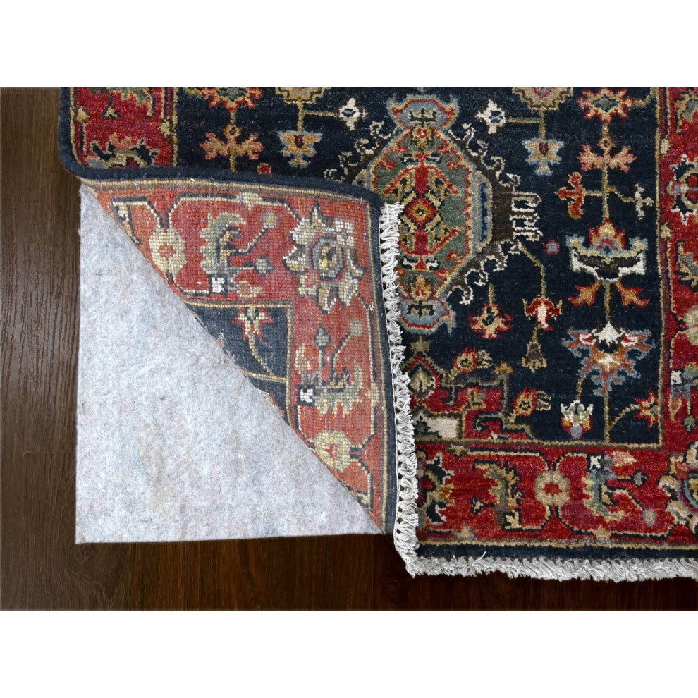 Denim Black, Organic Wool, Hand Knotted, Karajeh Design Runner Rug, 2'7"x10'1"