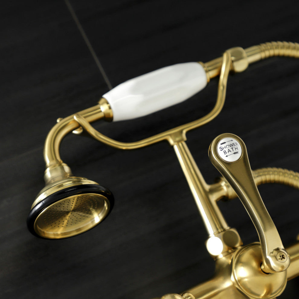 AE59T7 Wall Mount Tub Faucet With Hand Shower, Brushed Brass