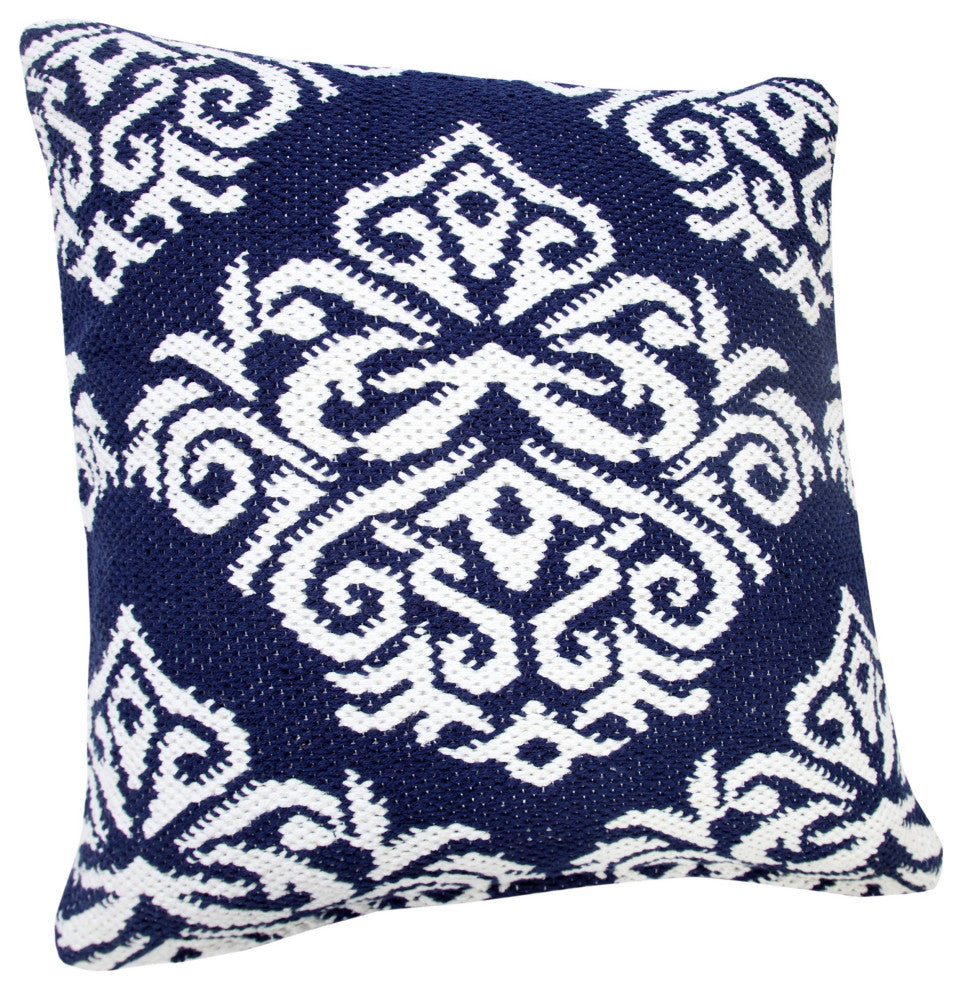 Ox Bay Machine-Made Blue/White Medallion Cotton Blend Pillow Cover, 20"x20"