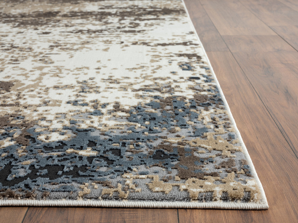 Abani Aspen Collection ASP150A Blue Brown Distressed Abstract Area Rug